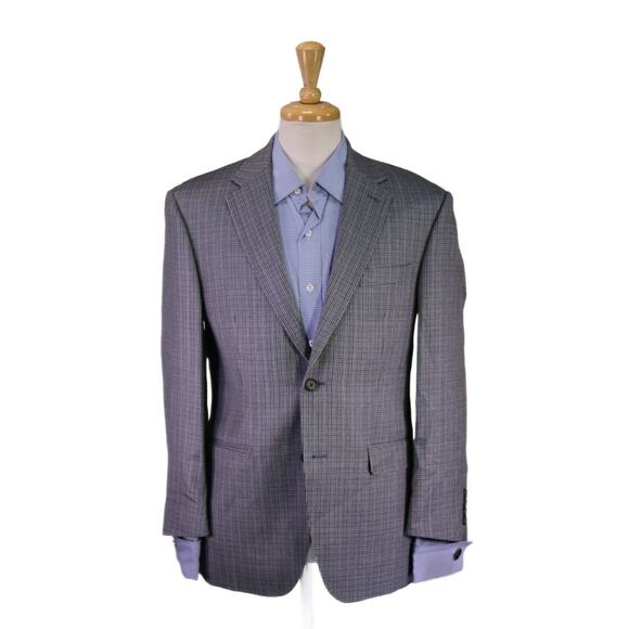 Lauren Ralph Lauren Blue Gray Black Gold Check Wool Silk 2-Btn Sportcoat 38S